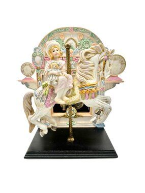 Willitts Designs 1987 Carousel Horse Music Box Figurine With Girl & Doll Pastels